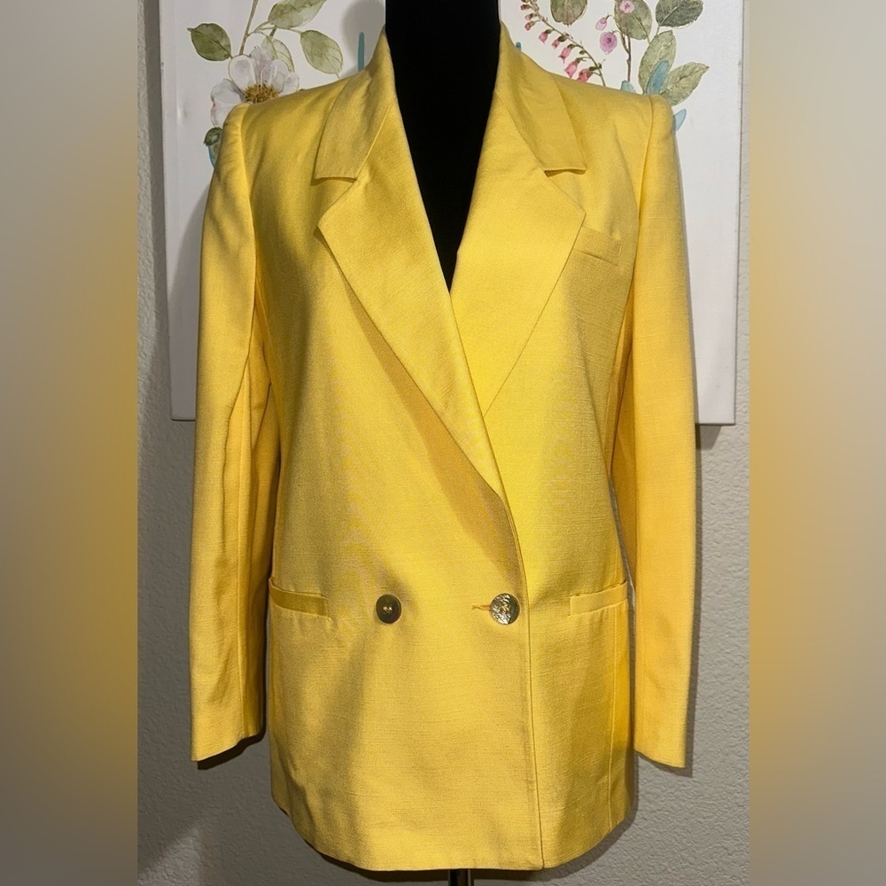 CHRISTIAN DIOR The Suit Vintage Yellow Jacket Size 4 - Picture 2 of 7